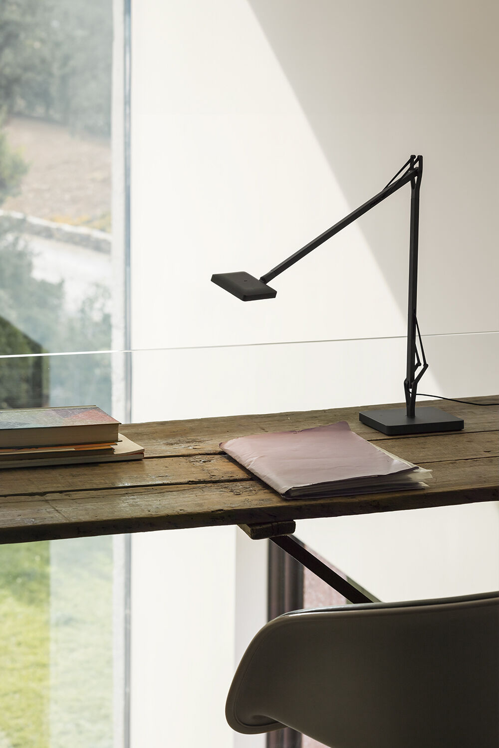 Workspace with suspension lamps on the table